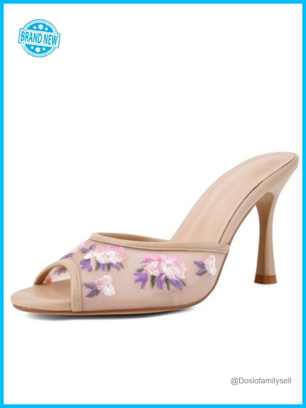 Women's Embroidered Faux Leather Slip On Heeled Sandals Open Toe Mules